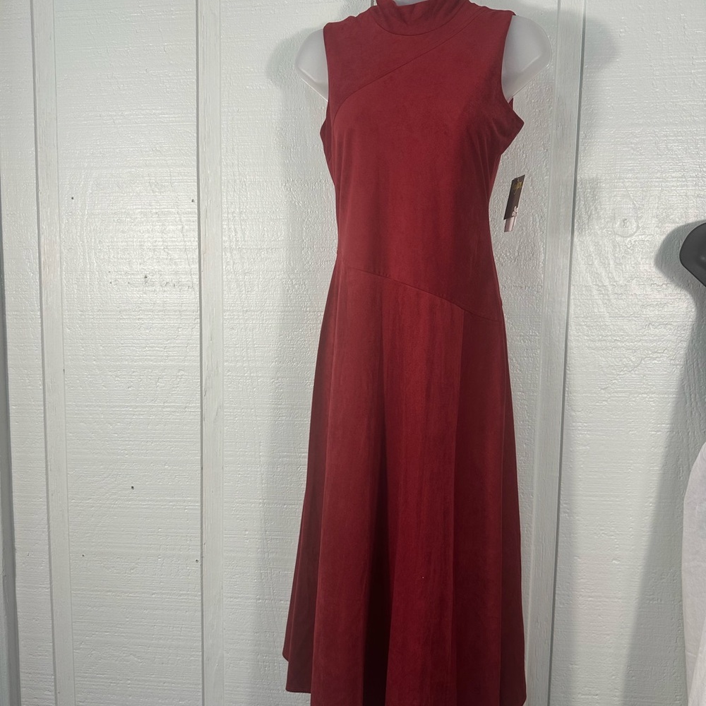Taylor Women's Faux-Suede Asymmetrical-Hem Sleeveless Midi Dress Size 2 NWT - Picture 3 of 12